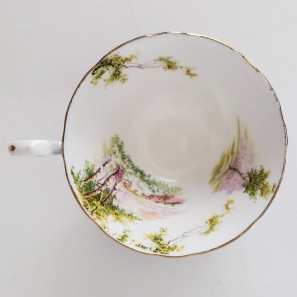 Vintage Aynsley English Bone China Cobalt Cup Saucer Woodland Scene Rare - Picture 8 of 10